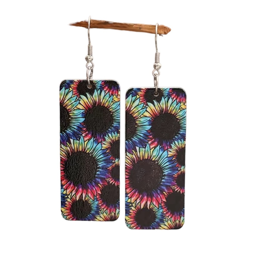 Colorful Sunflower Drop Style Panel Earrings